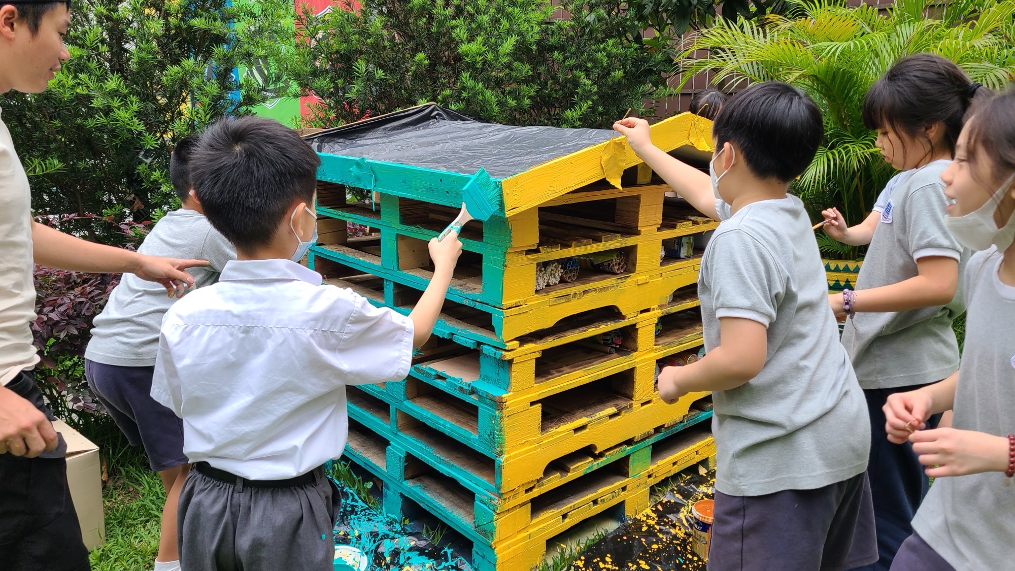 Students built an insect lodge at school under Carbon Neutral Challenge project